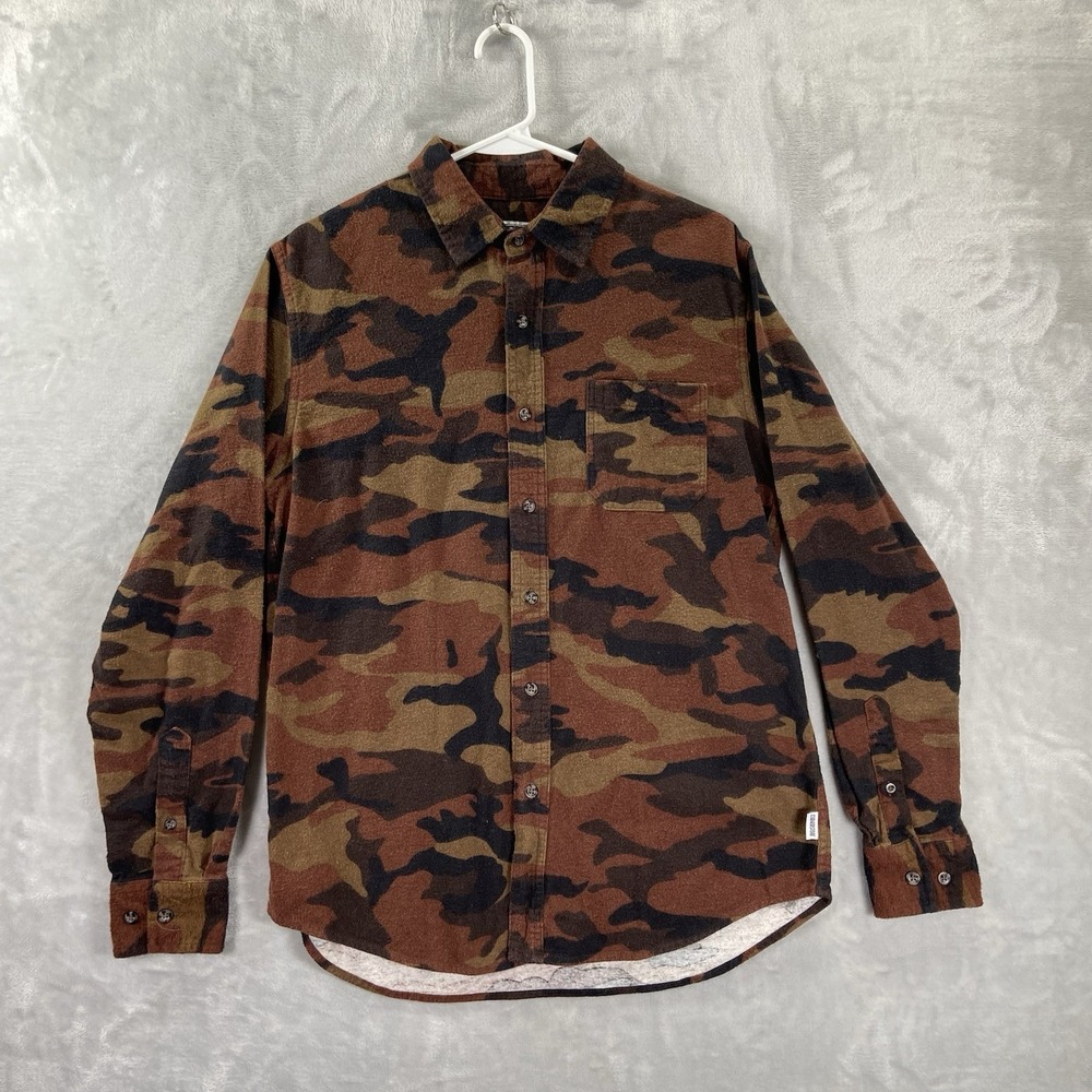 Cornerstone Bodega Shirt men's Medium Flannel Button Up Brown Camo AOP Casual